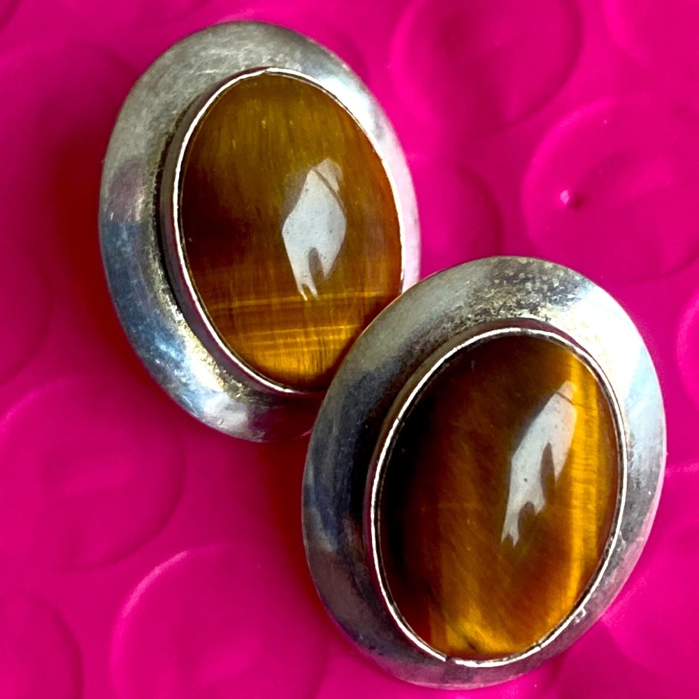 Tiger eye sterling silver posts earrings